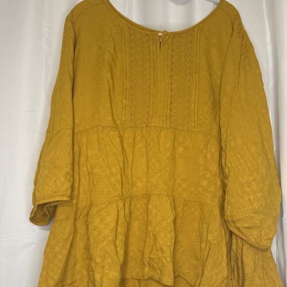 Westbound Woman Blouse Shirt Women's 2X Tiered Mustard Yellow 3/4 Sleeve Flowy - Picture 1 of 11